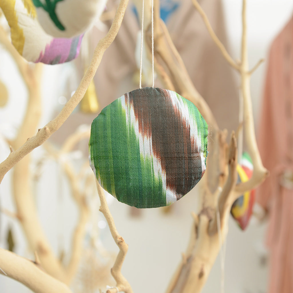 Upcycled Bold Ikat Silk Disk Ornament