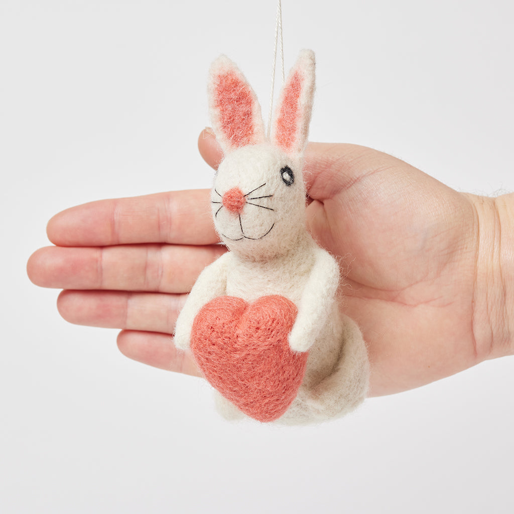 White Bunny with Heart Ornament