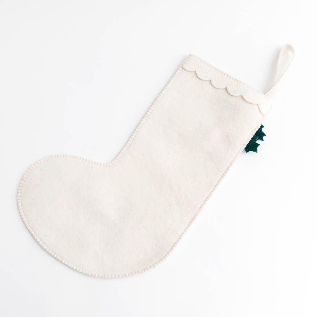 White Festive Holly Stocking