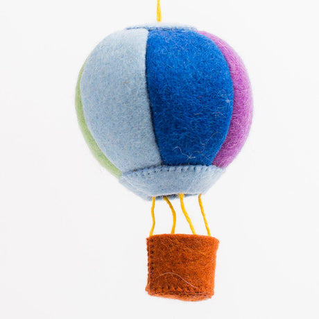 Blue Rainbow Up and Away Hot Air Balloon Ornament